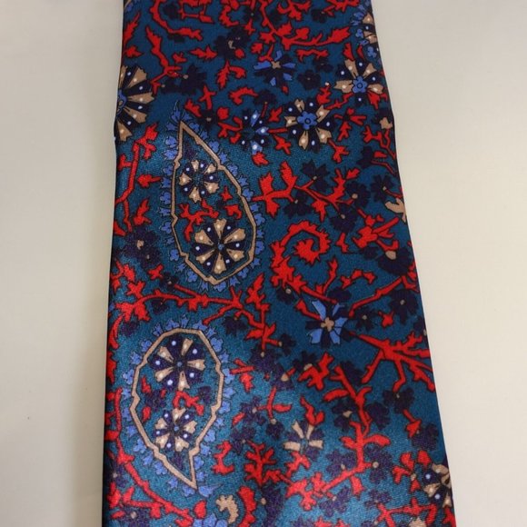 Oleg Cassini Neck Tie Mens Blue Paisley Suit Party Dress Adult Flower USA - Picture 9 of 10
